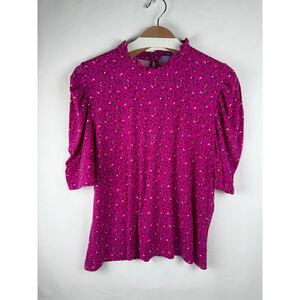 Women's CeCe Floral Print Mock Neck Top Pink/White Size XL